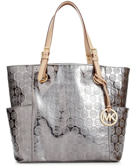 michael kors silver and black purse|Michael Kors silver metallic purse.